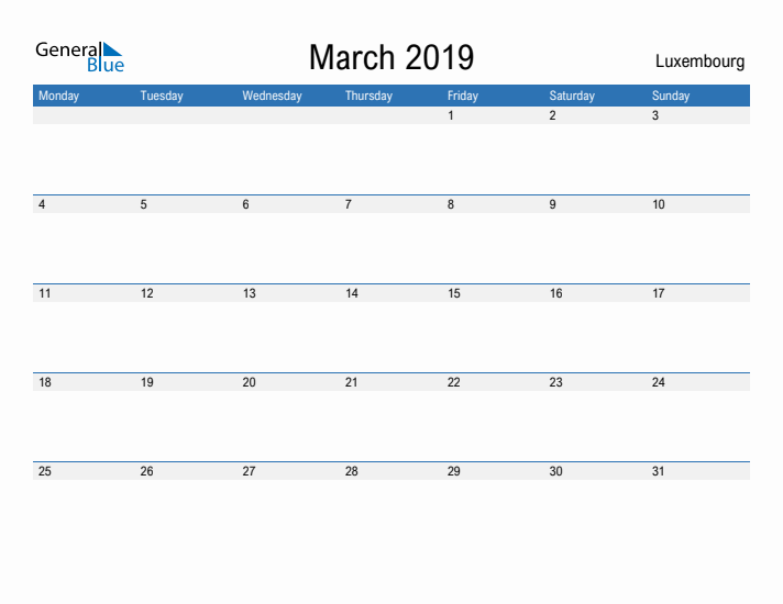 Fillable March 2019 Calendar