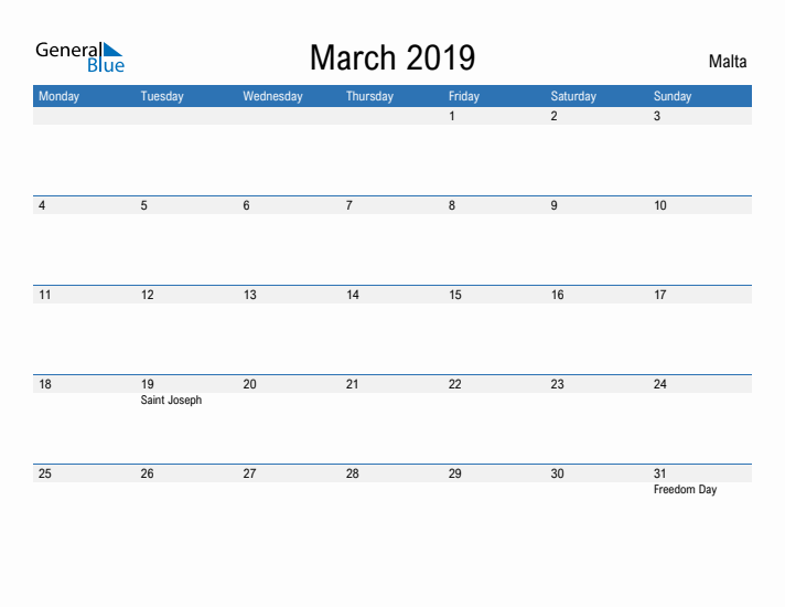 Fillable March 2019 Calendar