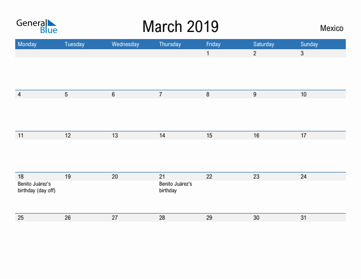 Fillable March 2019 Calendar