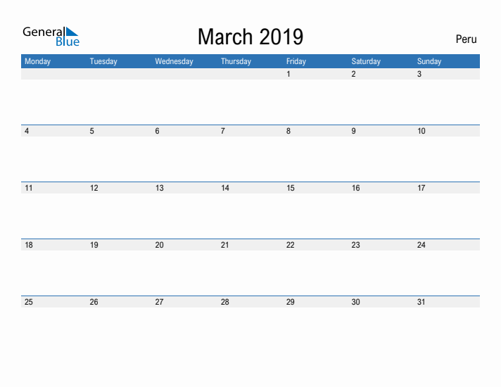 Fillable March 2019 Calendar