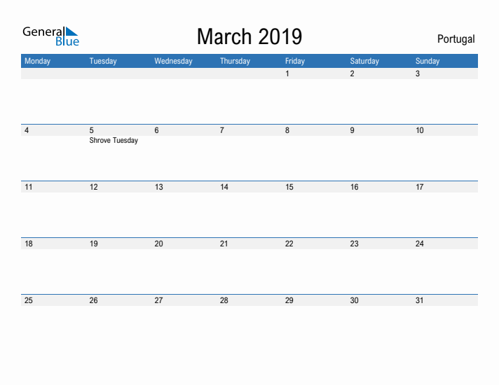 Fillable March 2019 Calendar