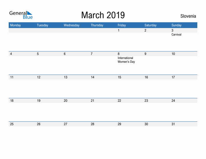 Fillable March 2019 Calendar