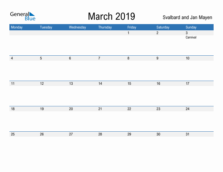 Fillable March 2019 Calendar