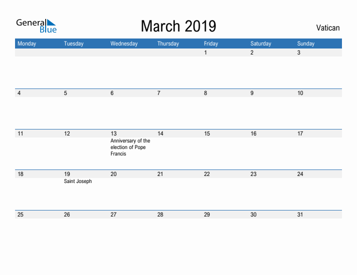 Fillable March 2019 Calendar