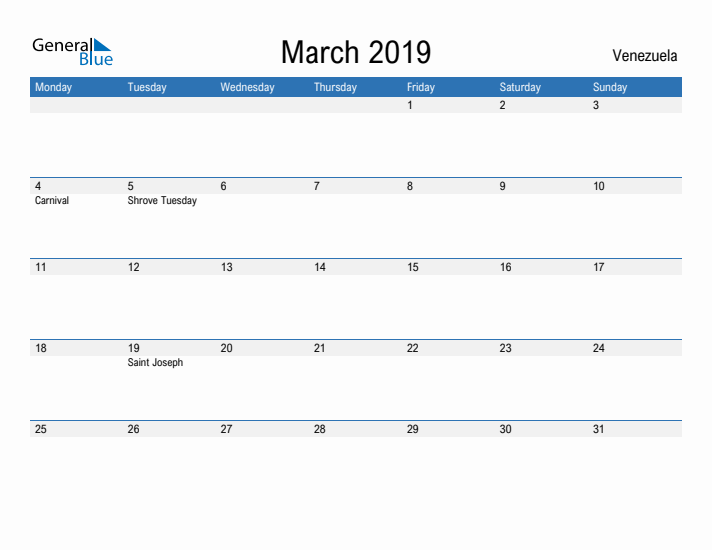 Fillable March 2019 Calendar