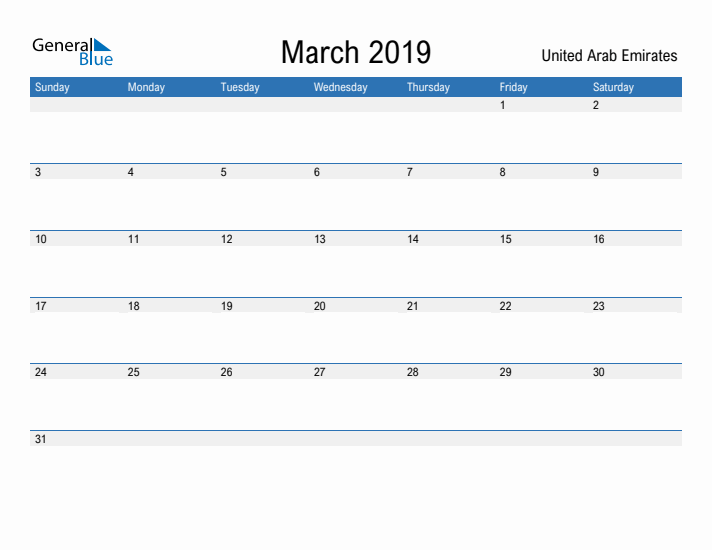 Fillable March 2019 Calendar