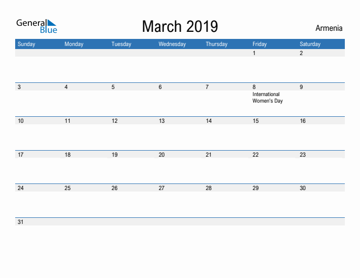 Fillable March 2019 Calendar