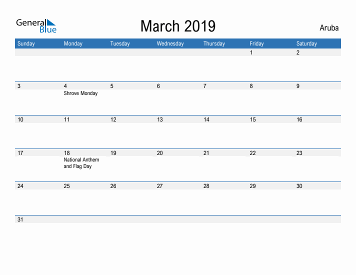 Fillable March 2019 Calendar