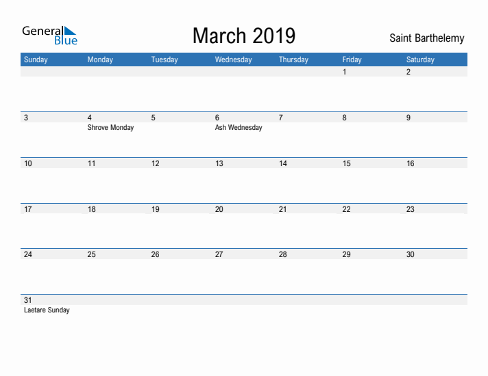 Fillable March 2019 Calendar