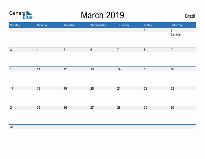 Fillable March 2019 Calendar