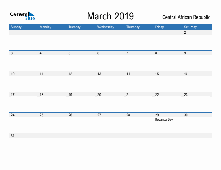 Fillable March 2019 Calendar