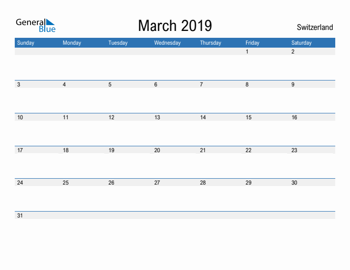 Fillable March 2019 Calendar