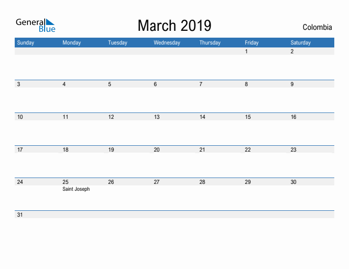 Fillable March 2019 Calendar