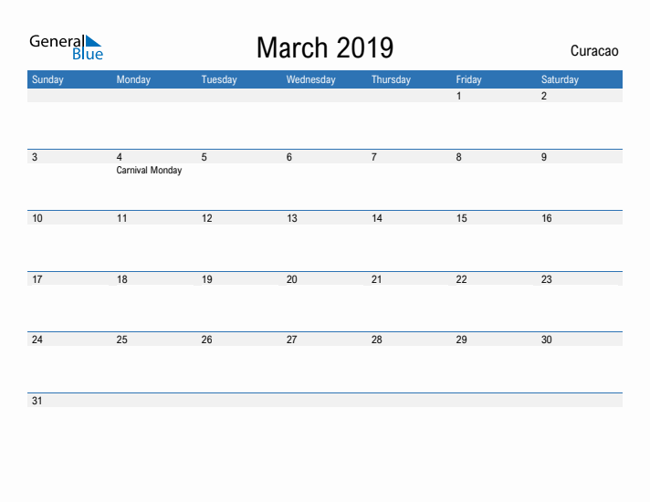 Fillable March 2019 Calendar