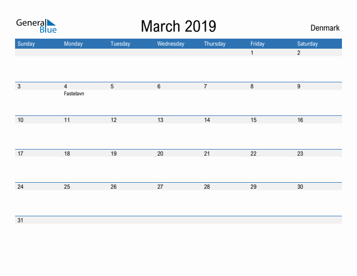 Fillable March 2019 Calendar