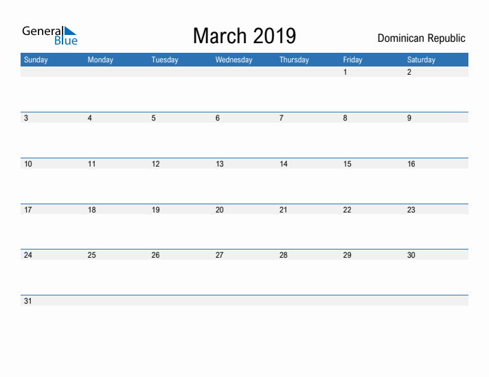 Fillable March 2019 Calendar