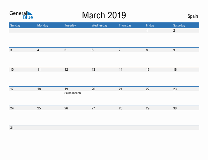 Fillable March 2019 Calendar