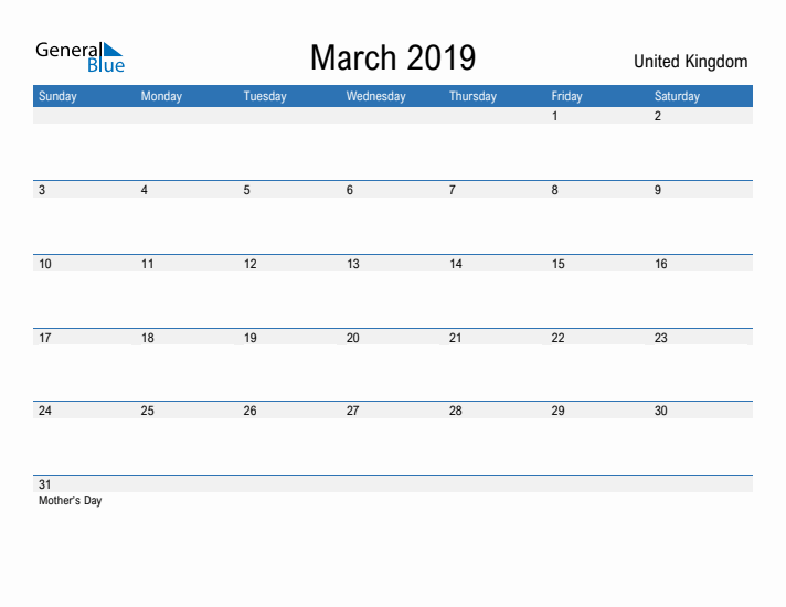 Fillable March 2019 Calendar