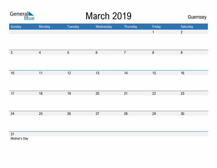 Fillable March 2019 Calendar