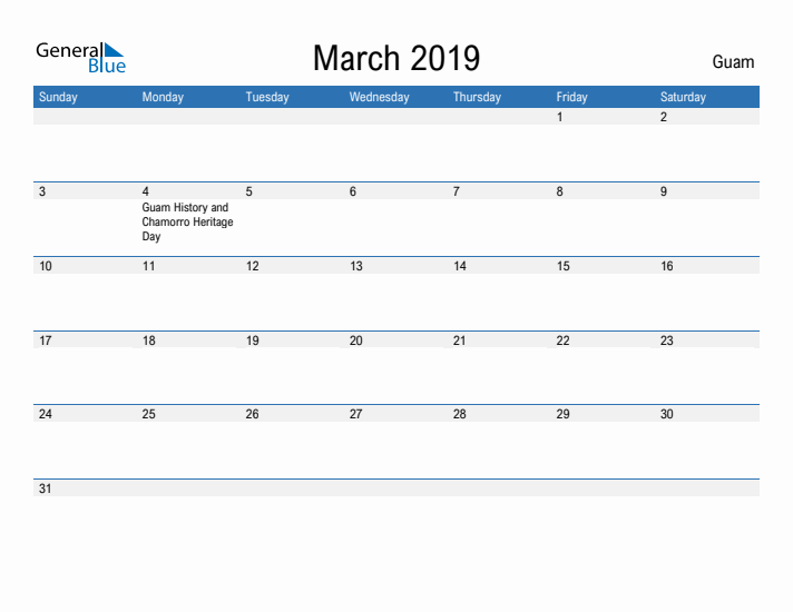 Fillable March 2019 Calendar