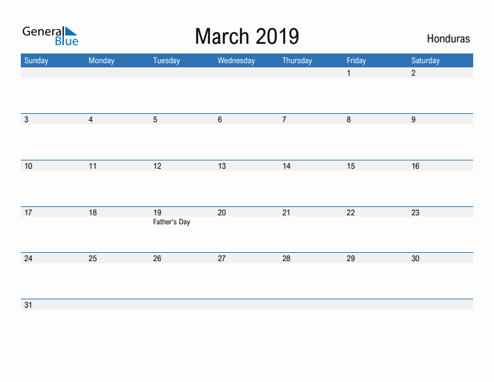 Fillable March 2019 Calendar