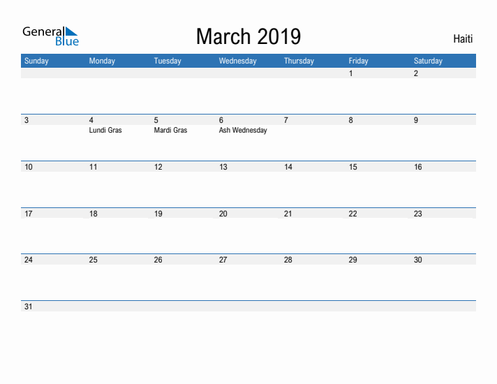 Fillable March 2019 Calendar