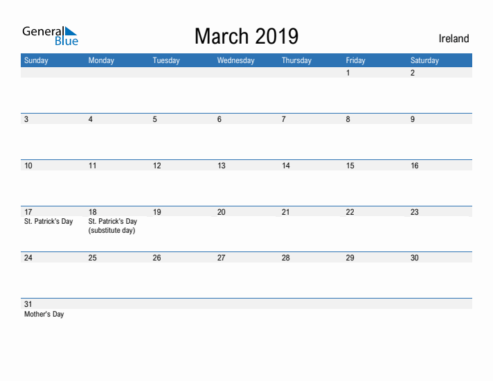 Fillable March 2019 Calendar