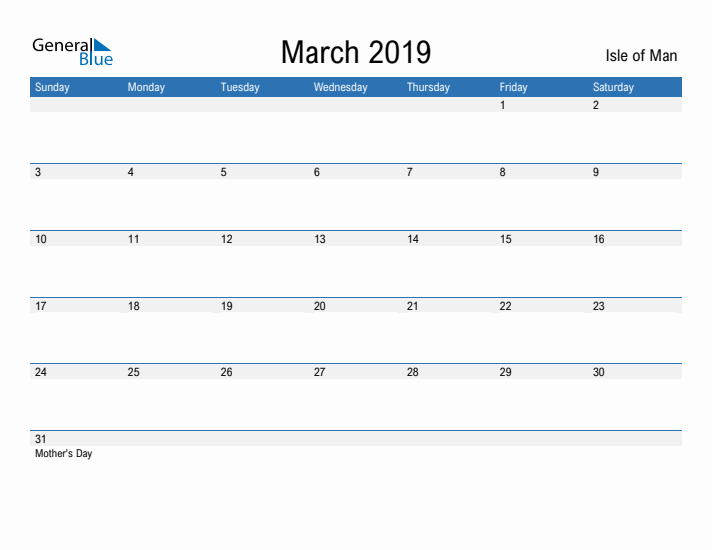 Fillable March 2019 Calendar