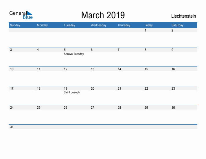 Fillable March 2019 Calendar