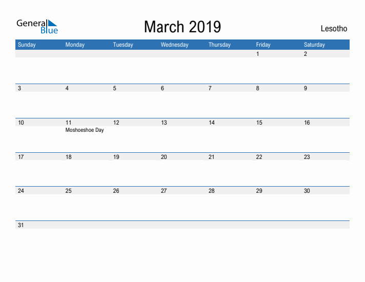 Fillable March 2019 Calendar