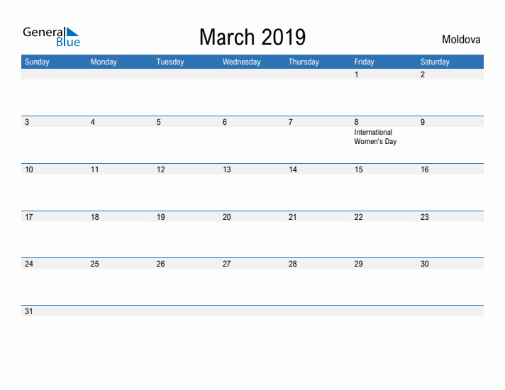 Fillable March 2019 Calendar