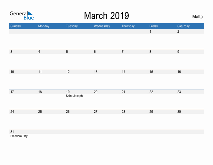 Fillable March 2019 Calendar