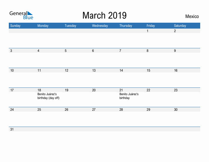 Fillable March 2019 Calendar