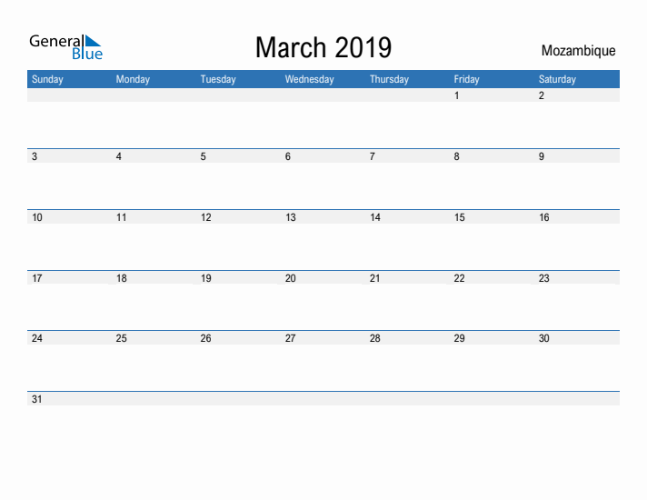 Fillable March 2019 Calendar