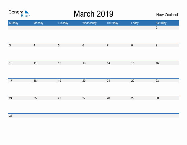 Fillable March 2019 Calendar