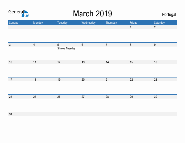 Fillable March 2019 Calendar