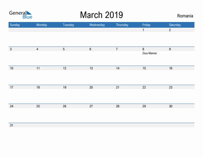 Fillable March 2019 Calendar