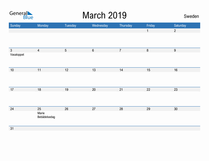 Fillable March 2019 Calendar