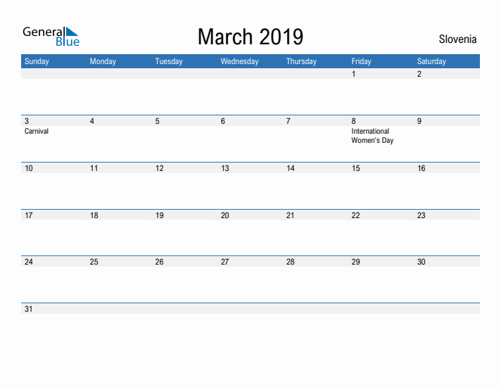 Fillable March 2019 Calendar