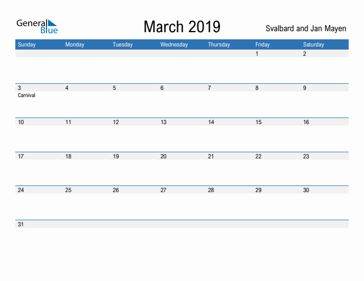 Fillable March 2019 Calendar