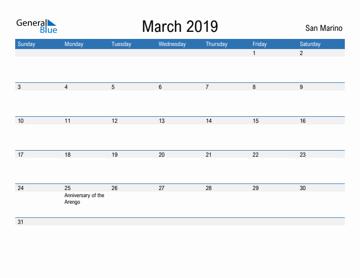 Fillable March 2019 Calendar