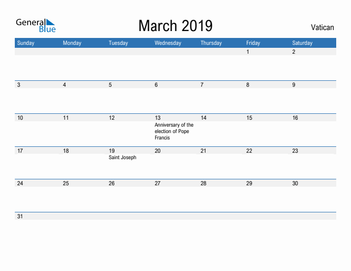 Fillable March 2019 Calendar