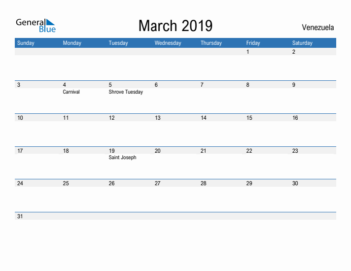 Fillable March 2019 Calendar