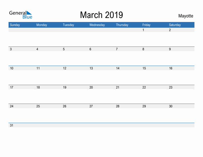 Fillable March 2019 Calendar