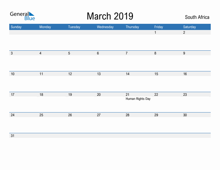 Fillable March 2019 Calendar