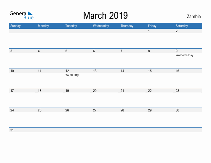 Fillable March 2019 Calendar