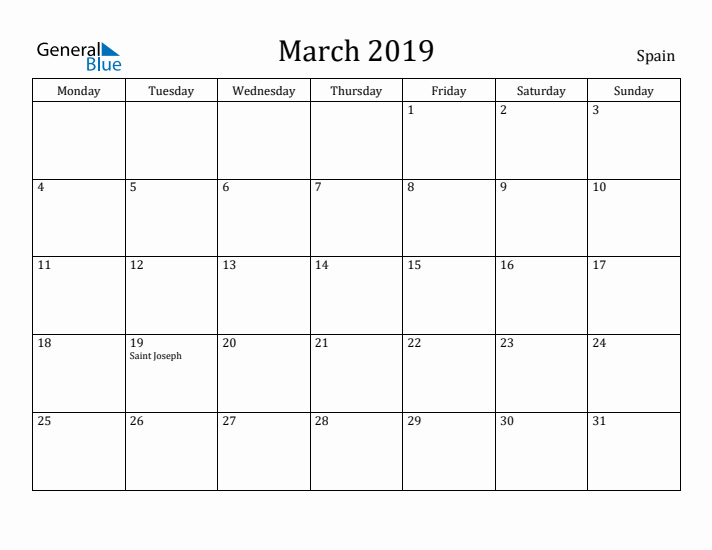 March 2019 Calendar Spain