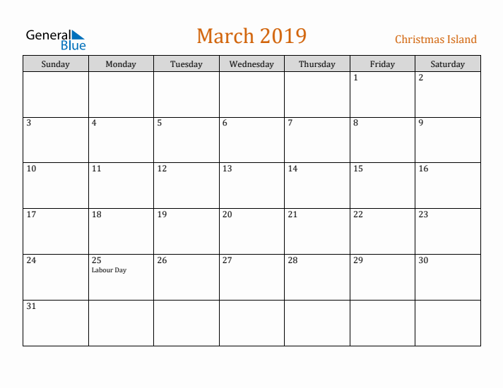 March 2019 Holiday Calendar with Sunday Start