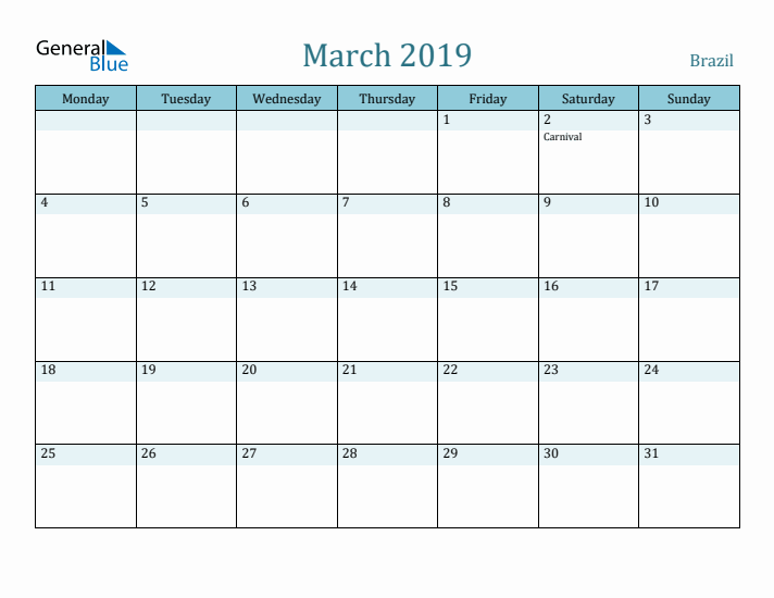 March 2019 Calendar with Holidays