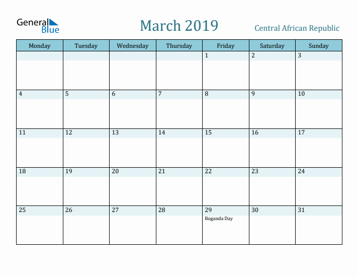 March 2019 Calendar with Holidays